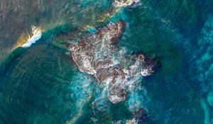 Превью обои море, риф, вид сверху, волны, вода