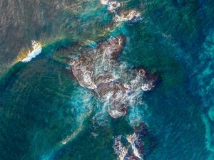 Превью обои море, риф, вид сверху, волны, вода