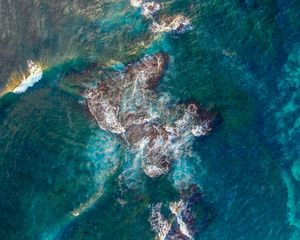 Превью обои море, риф, вид сверху, волны, вода