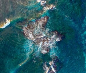 Превью обои море, риф, вид сверху, волны, вода