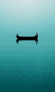 Превью обои море, рыбаки, лодка, рыбалка, минимализм