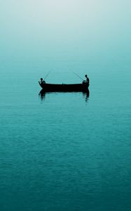 Превью обои море, рыбаки, лодка, рыбалка, минимализм