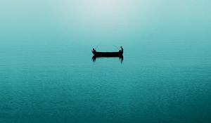 Превью обои море, рыбаки, лодка, рыбалка, минимализм