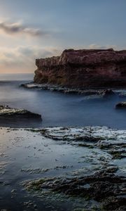 Превью обои море, скала, берег, рельеф, долгая выдержка, пейзаж