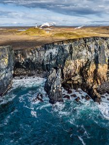 Превью обои море, скала, камни, маяк, природа