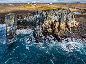 Превью обои море, скала, камни, маяк, природа