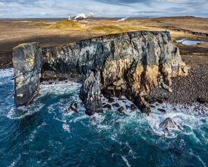 Превью обои море, скала, камни, маяк, природа