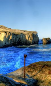 Превью обои море, скалы, берег, пейзаж, hdr