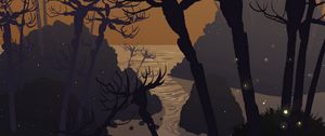 Превью обои море, скалы, деревья, арт, вектор