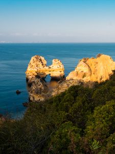 Превью обои море, скалы, побережье, горизонт