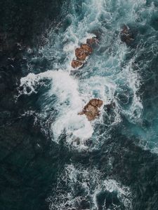 Превью обои море, скалы, вид сверху, волны, вода