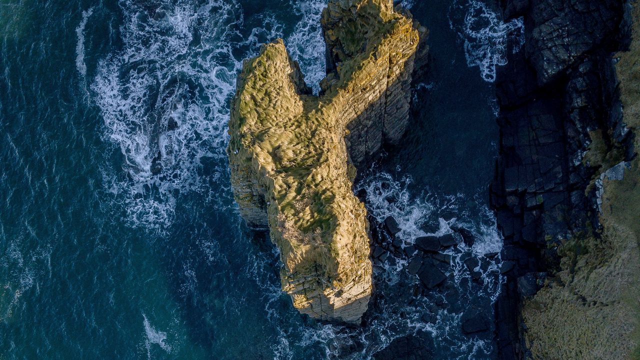 Обои море, скалы, вид сверху, вода, волны