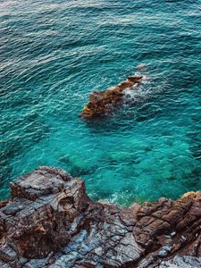 Превью обои море, скалы, вид сверху, вода, побережье