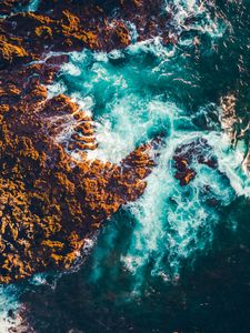 Превью обои море, скалы, вид сверху, волны