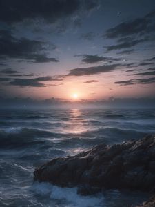 Превью обои море, скалы, волны, горизонт, природа, пейзаж