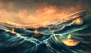 Превью обои море, свечи, волны, арт, фантазия