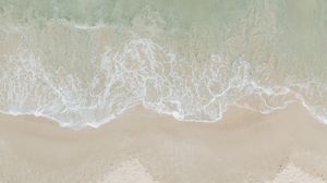Превью обои море, вид сверху, волны, пляж