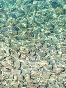 Превью обои море, вода, дно, камни, галька, блики