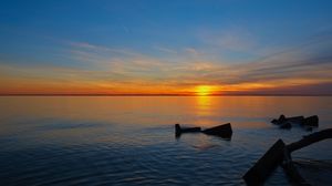 Превью обои море, вода, горизонт, закат, темный