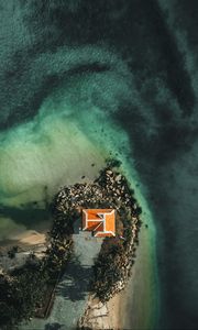 Превью обои море, вода, остров, дом, вид сверху