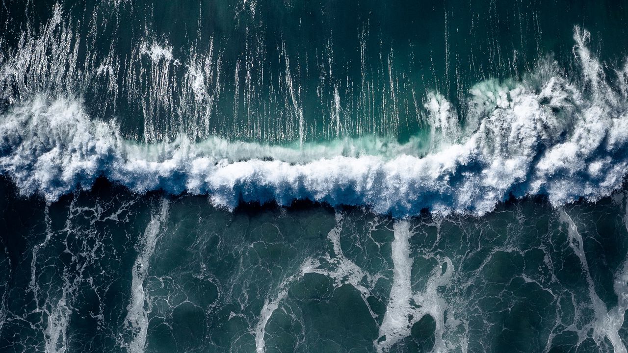 Обои море, волна, вид сверху, вода, прибой