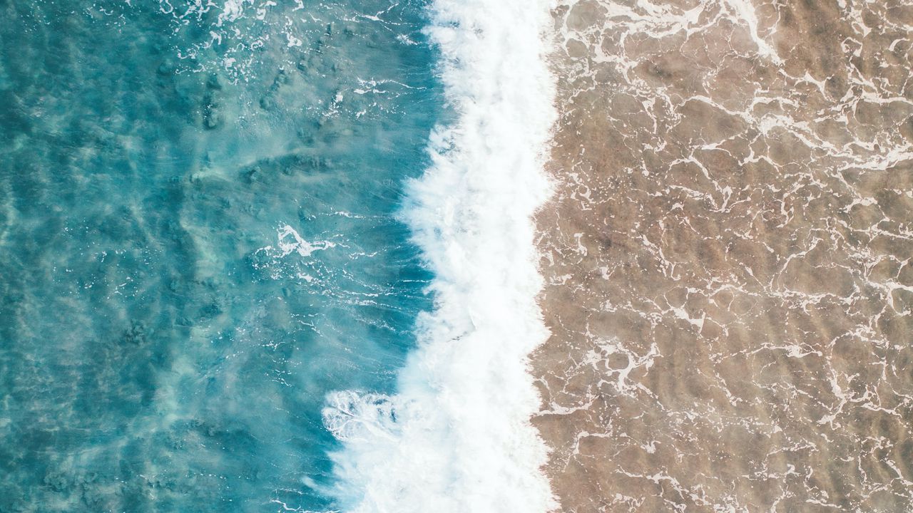 Обои море, волна, вид сверху, вода, песок