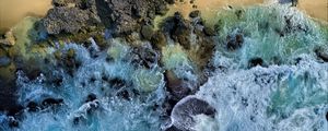 Превью обои море, волны, берег, вид сверху, синий