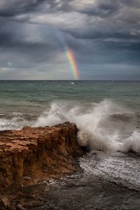 Превью обои море, волны, берег, радуга, пейзаж