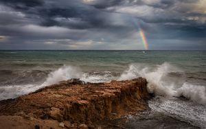 Превью обои море, волны, берег, радуга, пейзаж