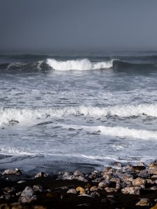 Превью обои море, волны, берег, галька