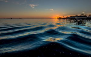 Превью обои море, волны, горизонт, закат, природа