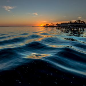 Превью обои море, волны, горизонт, закат, природа