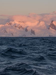 Превью обои море, волны, горы, облака