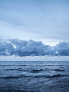 Превью обои море, волны, облака, горизонт, синий