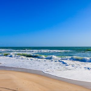 Превью обои море, волны, пена, пляж, берег, песок, природа