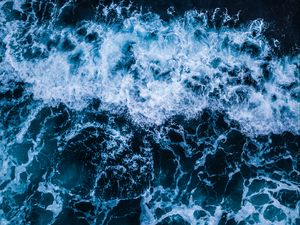 Превью обои море, волны, пена, прибой, вода, вид сверху