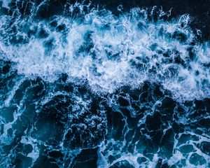 Превью обои море, волны, пена, прибой, вода, вид сверху