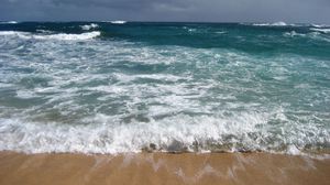 Превью обои море, волны, пена, пляж, стихия, сила