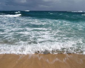 Превью обои море, волны, пена, пляж, стихия, сила