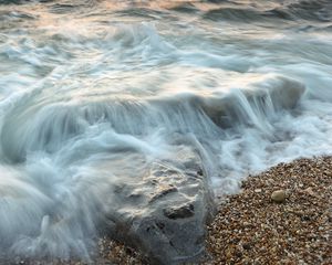 Превью обои море, волны, пляж, камни, природа