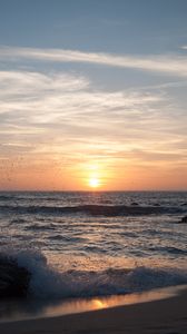 Превью обои море, волны, пляж, закат, природа