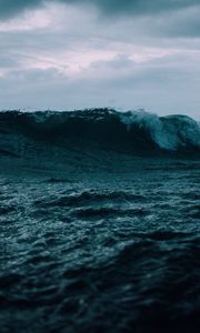 Превью обои море, волны, прибой, пасмурно