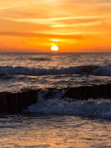 Превью обои море, волны, прибой, закат
