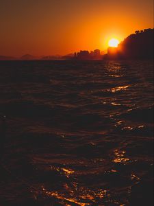 Превью обои море, волны, закат, горизонт