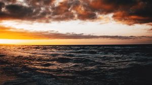 Превью обои море, волны, закат, пляж, побережье