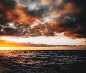 Превью обои море, волны, закат, пляж, побережье