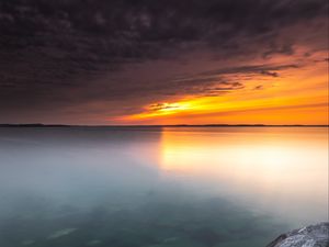 Превью обои море, закат, берег, вода, вид