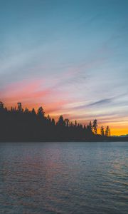 Превью обои море, закат, деревья, берег
