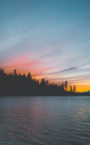 Превью обои море, закат, деревья, берег