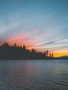 Превью обои море, закат, деревья, берег